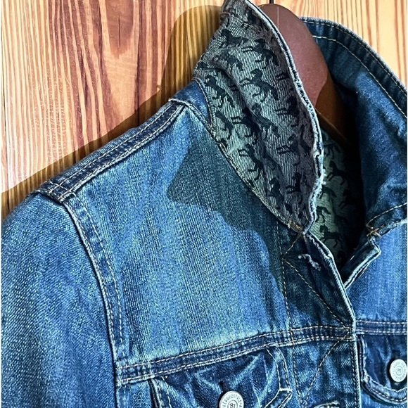 Aeropostale Pretty Little Liars Cropped Blue Denim Jacket Horse Print Lining - Picture 5 of 15